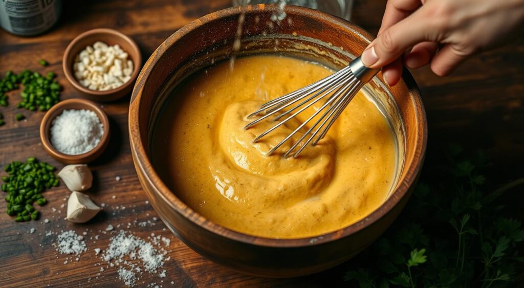 Mixing bacalaitos batter